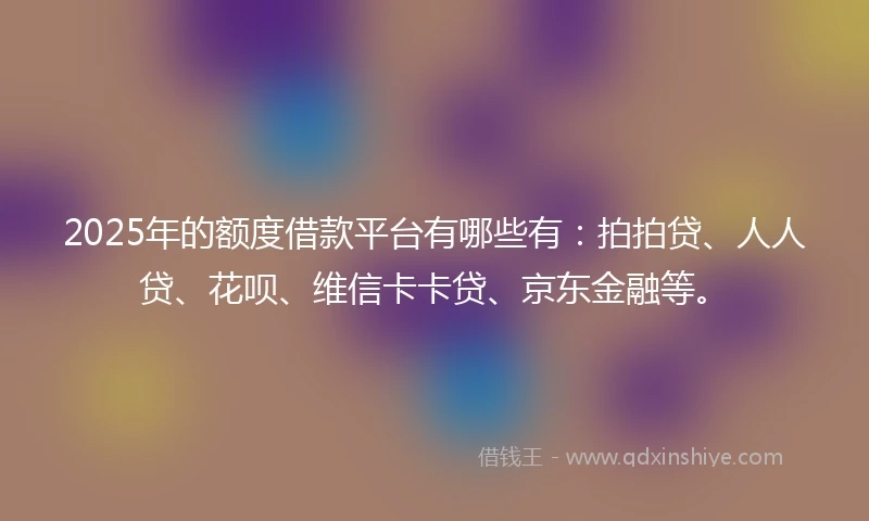 2025年的额度借款平台有哪些有：拍拍贷、人人贷、花呗、维信卡卡贷、京东金融等。