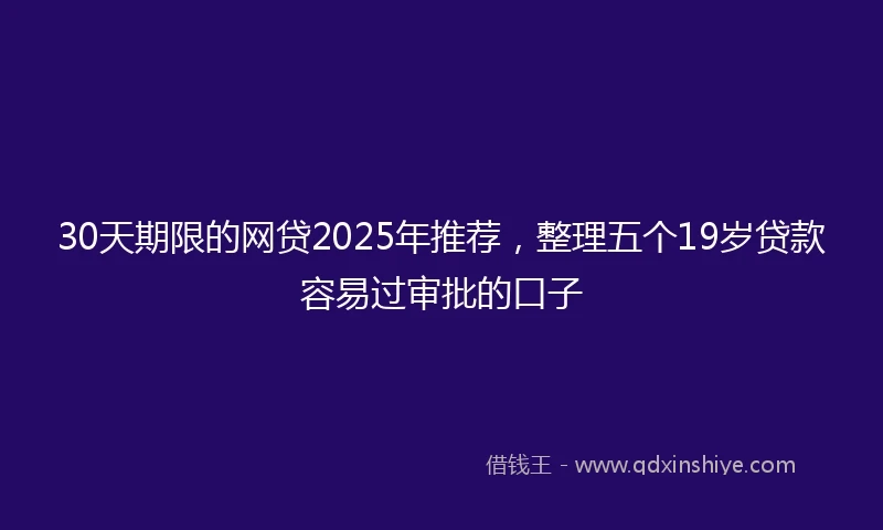 30天期限的网贷2025年推荐，整理五个19岁贷款容易过审批的口子