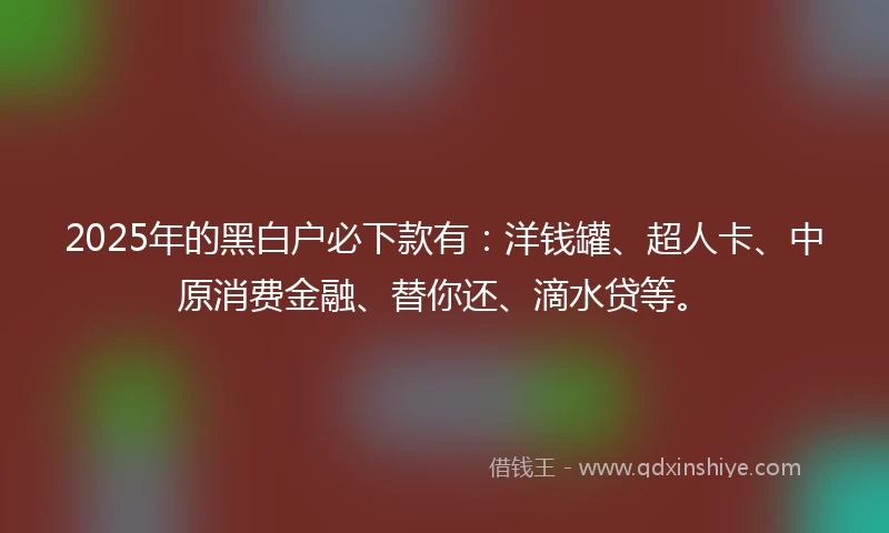2025年的黑白户必下款有：洋钱罐、超人卡、中原消费金融、替你还、滴水贷等。