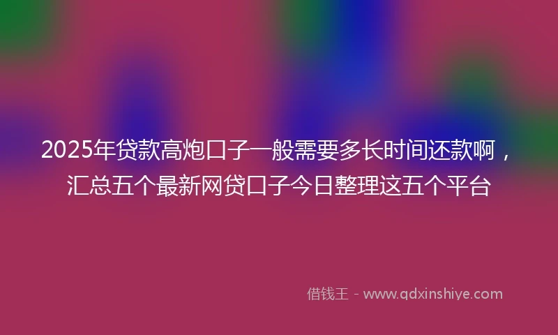 2025年贷款高炮口子一般需要多长时间还款啊，汇总五个最新网贷口子今日整理这五个平台