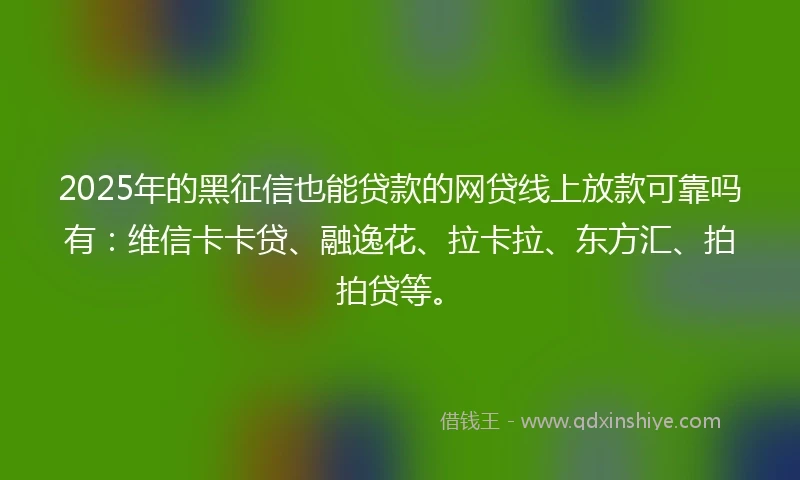 2025年的黑征信也能贷款的网贷线上放款可靠吗有:维信卡卡贷、融逸花、拉卡拉、东方汇、拍拍贷等。