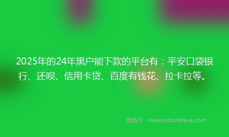 2025年的24年黑户能下款的平台有：平安口袋银行、还呗、信用卡贷、百度有钱花、拉卡拉等。