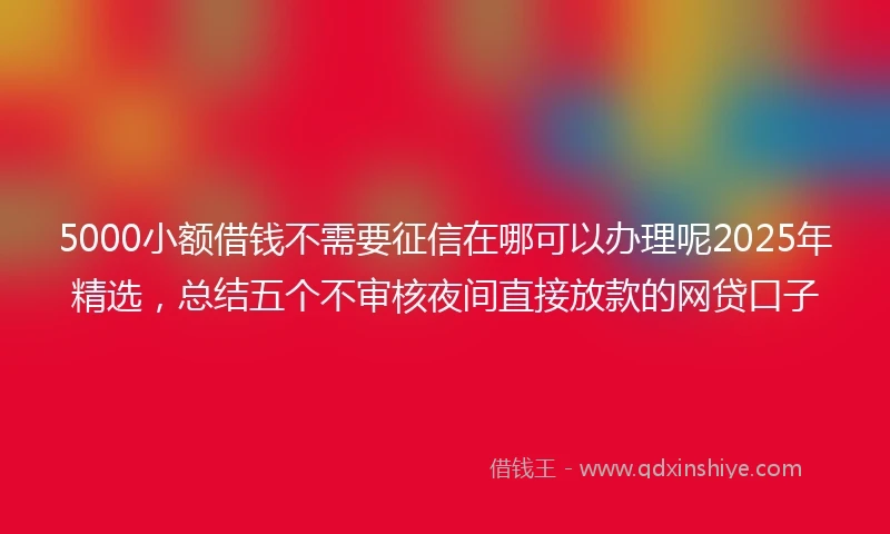5000小额借钱不需要征信在哪可以办理呢2025年精选，总结五个不审核夜间直接放款的网贷口子