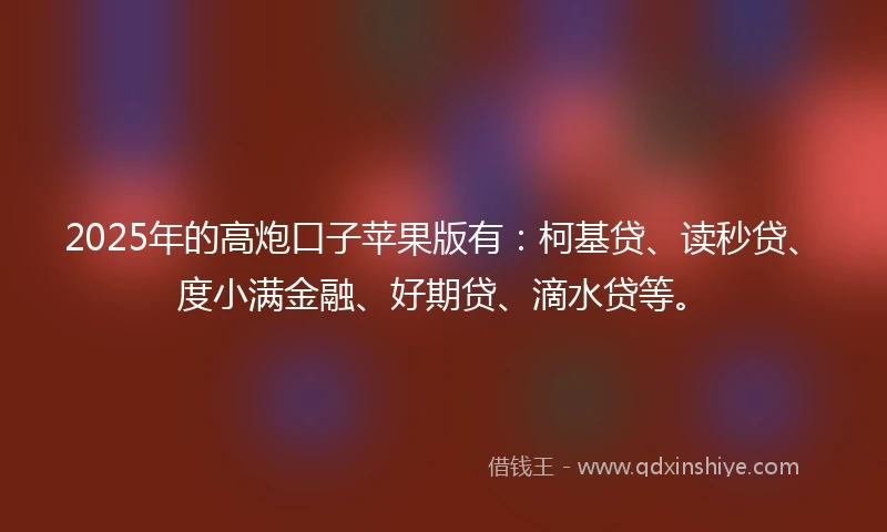 2025年的高炮口子苹果版有：柯基贷、读秒贷、度小满金融、好期贷、滴水贷等。