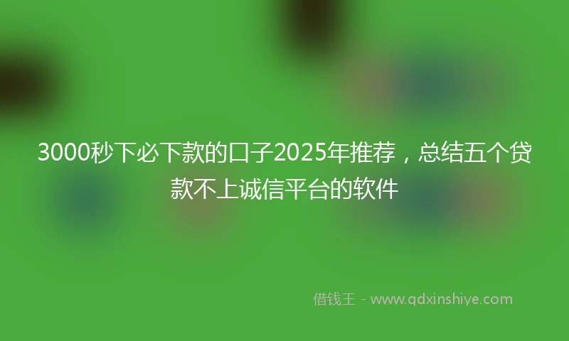 3000秒下必下款的口子2025年推荐，总结五个贷款不上诚信平台的软件