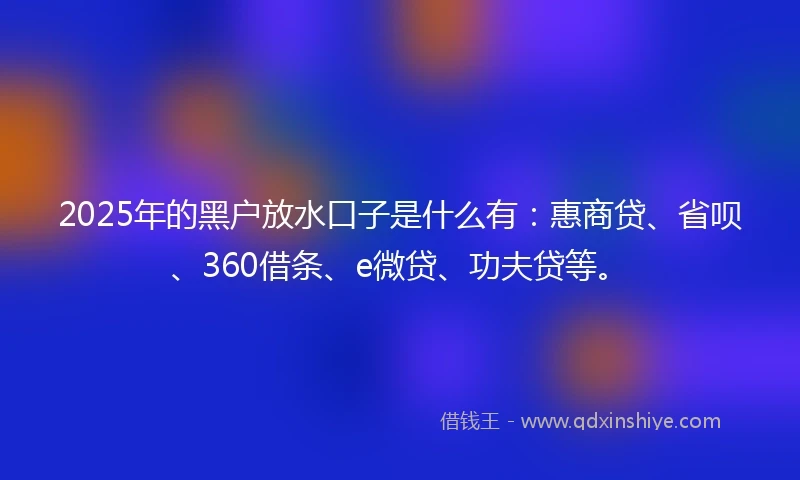 2025年的黑户放水口子是什么有：惠商贷、省呗、360借条、e微贷、功夫贷等。