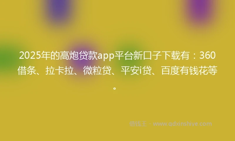 2025年的高炮贷款app平台新口子下载有：360借条、拉卡拉、微粒贷、平安i贷、百度有钱花等。