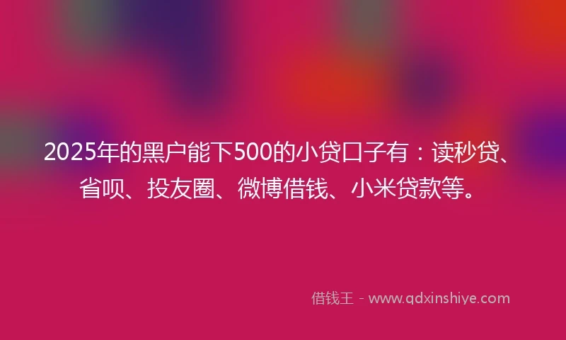 2025年的黑户能下500的小贷口子有：读秒贷、省呗、投友圈、微博借钱、小米贷款等。