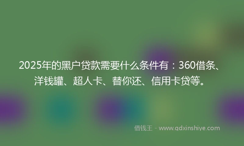 2025年的黑户贷款需要什么条件有：360借条、洋钱罐、超人卡、替你还、信用卡贷等。