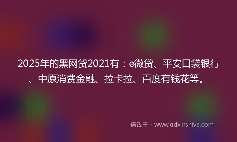 2025年的黑网贷2021有：e微贷、平安口袋银行、中原消费金融、拉卡拉、百度有钱花等。