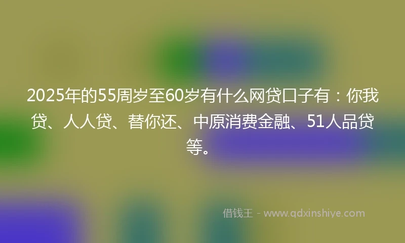 2025年的55周岁至60岁有什么网贷口子有：你我贷、人人贷、替你还、中原消费金融、51人品贷等。