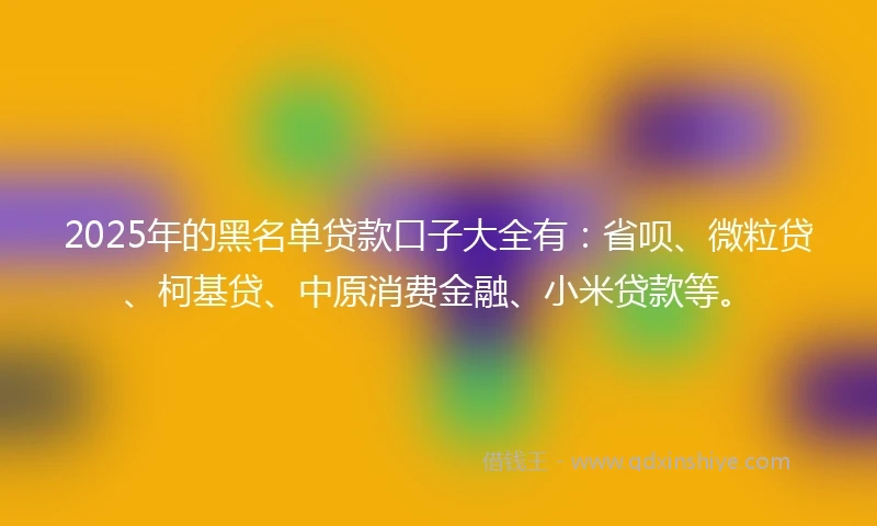 2025年的黑名单贷款口子大全有：省呗、微粒贷、柯基贷、中原消费金融、小米贷款等。