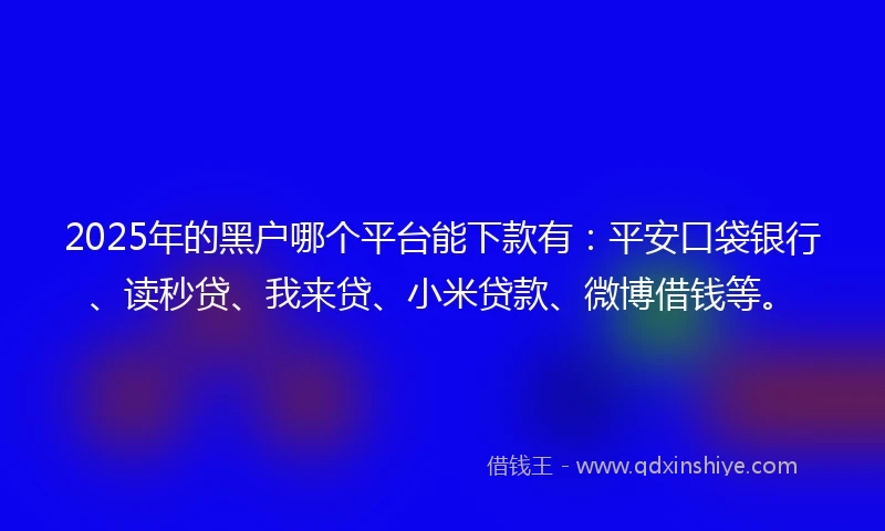 2025年的黑户哪个平台能下款有：平安口袋银行、读秒贷、我来贷、小米贷款、微博借钱等。