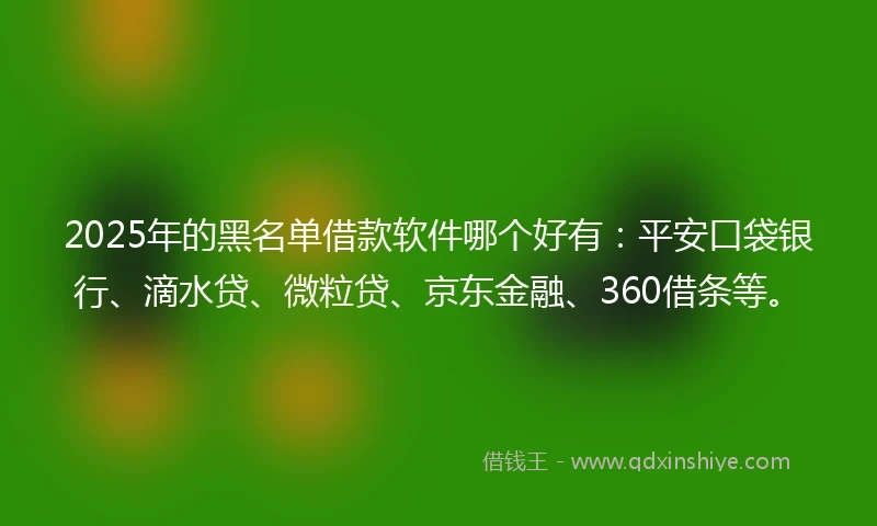 2025年的黑名单借款软件哪个好有：平安口袋银行、滴水贷、微粒贷、京东金融、360借条等。