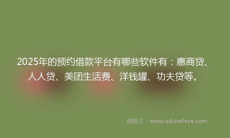 2025年的预约借款平台有哪些软件有：惠商贷、人人贷、美团生活费、洋钱罐、功夫贷等。