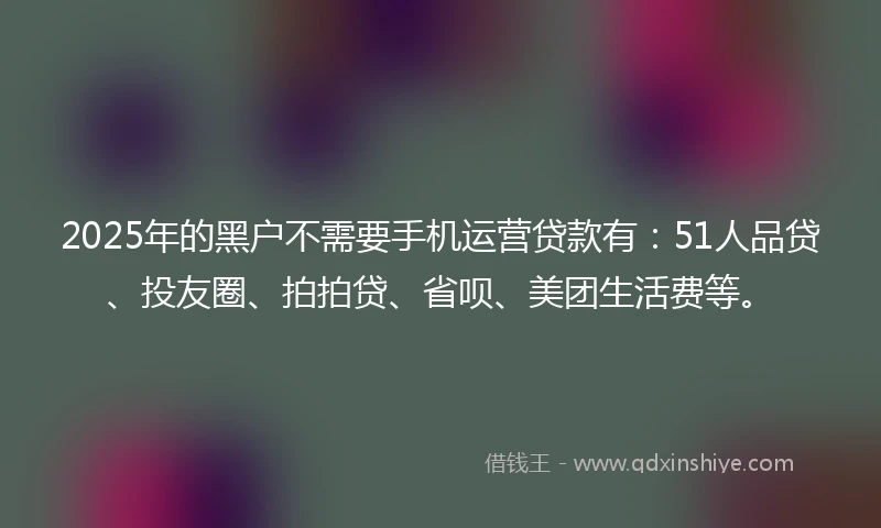 2025年的黑户不需要手机运营贷款有：51人品贷、投友圈、拍拍贷、省呗、美团生活费等。