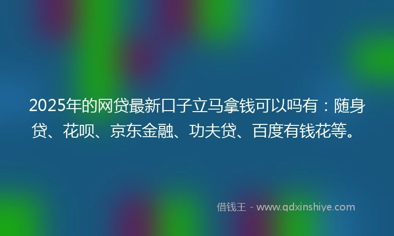 2025年的网贷最新口子立马拿钱可以吗有：随身贷、花呗、京东金融、功夫贷、百度有钱花等。
