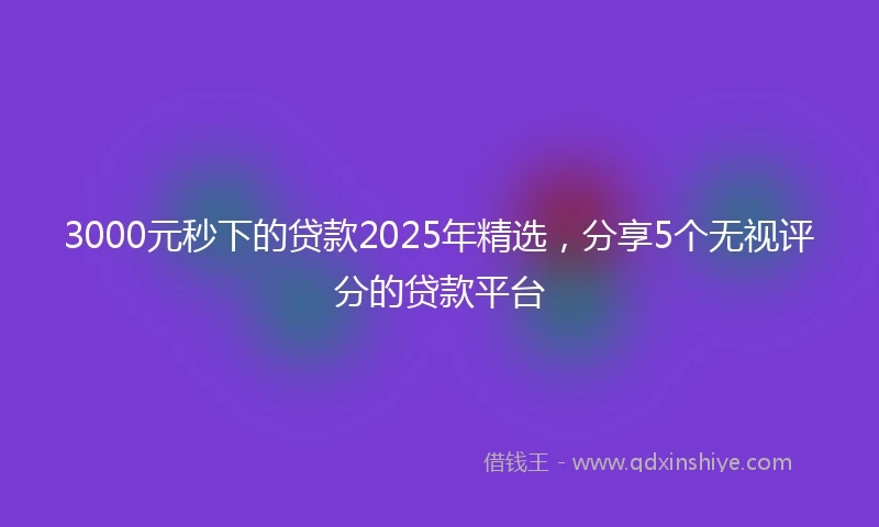 3000元秒下的贷款2025年精选，分享5个无视评分的贷款平台