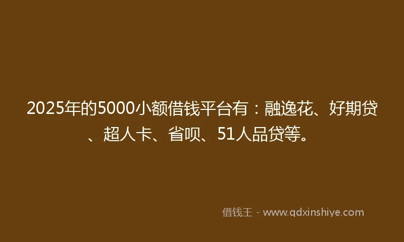 2025年的5000小额借钱平台有：融逸花、好期贷、超人卡、省呗、51人品贷等。
