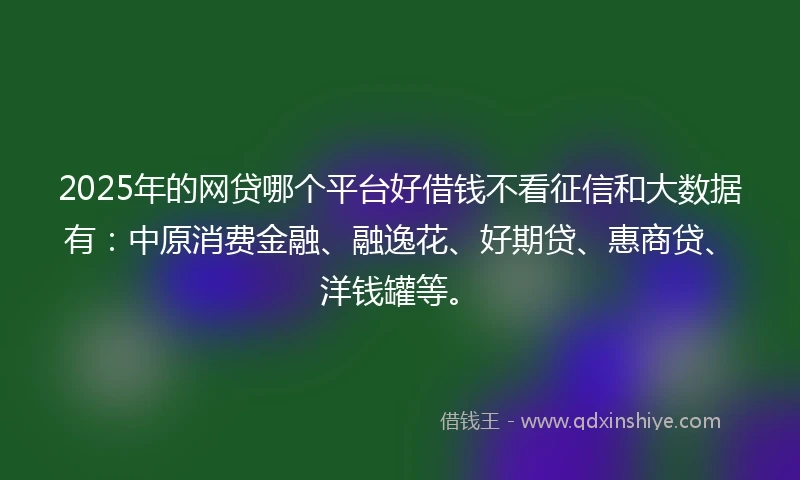 2025年的网贷哪个平台好借钱不看征信和大数据有：中原消费金融、融逸花、好期贷、惠商贷、洋钱罐等。