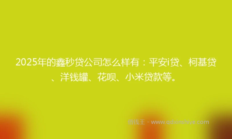 2025年的鑫秒贷公司怎么样有：平安i贷、柯基贷、洋钱罐、花呗、小米贷款等。