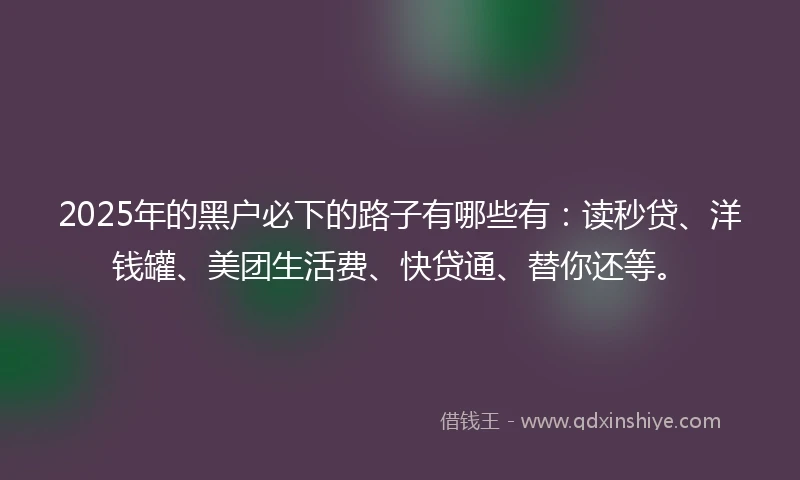 2025年的黑户必下的路子有哪些有：读秒贷、洋钱罐、美团生活费、快贷通、替你还等。