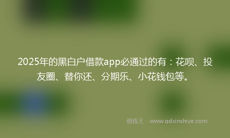 2025年的黑白户借款app必通过的有：花呗、投友圈、替你还、分期乐、小花钱包等。