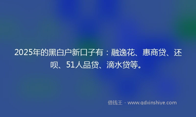 2025年的黑白户新口子有：融逸花、惠商贷、还呗、51人品贷、滴水贷等。