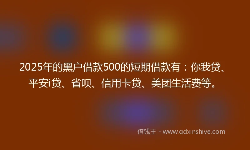 2025年的黑户借款500的短期借款有：你我贷、平安i贷、省呗、信用卡贷、美团生活费等。