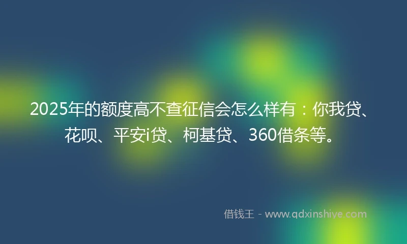 2025年的额度高不查征信会怎么样有：你我贷、花呗、平安i贷、柯基贷、360借条等。