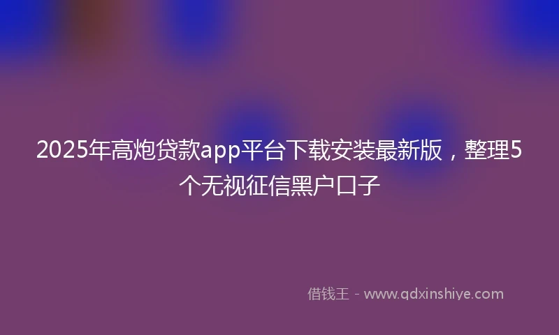 2025年高炮贷款app平台下载安装最新版，整理5个无视征信黑户口子