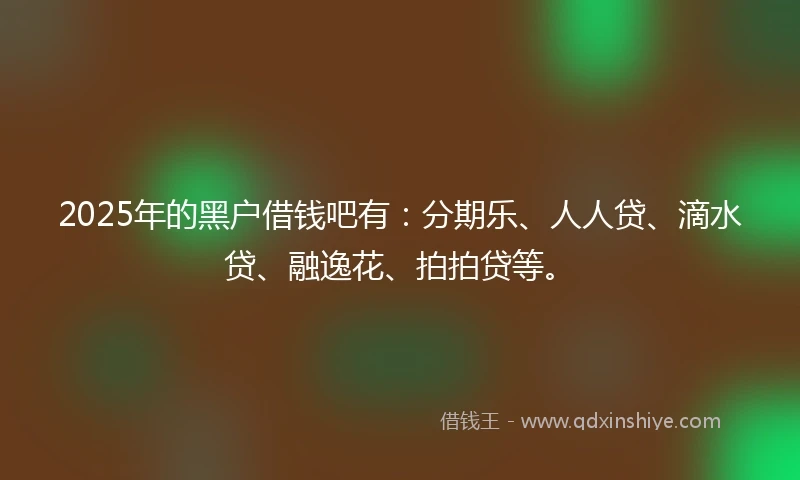 2025年的黑户借钱吧有：分期乐、人人贷、滴水贷、融逸花、拍拍贷等。