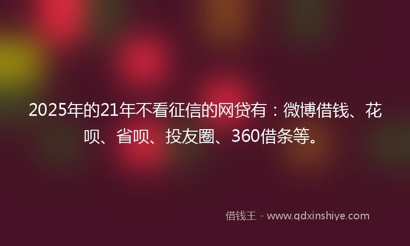 2025年的21年不看征信的网贷有：微博借钱、花呗、省呗、投友圈、360借条等。