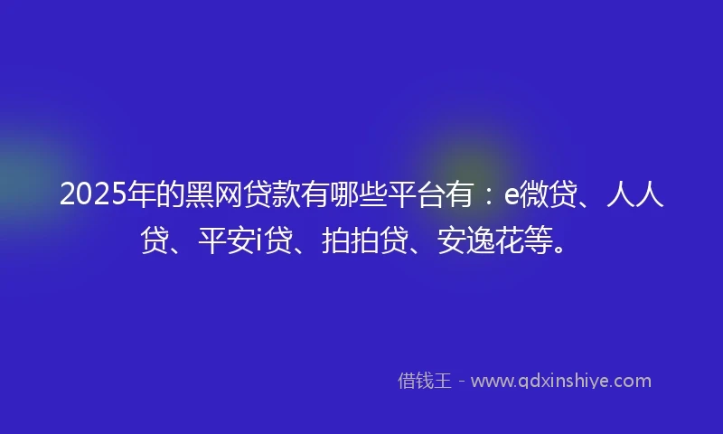 2025年的黑网贷款有哪些平台有：e微贷、人人贷、平安i贷、拍拍贷、安逸花等。