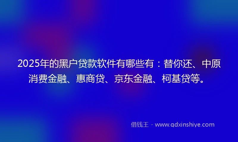 2025年的黑户贷款软件有哪些有：替你还、中原消费金融、惠商贷、京东金融、柯基贷等。