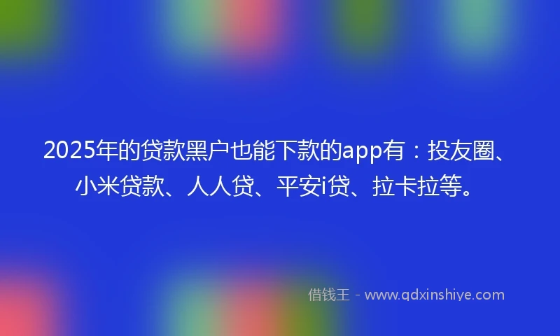 2025年的贷款黑户也能下款的app有：投友圈、小米贷款、人人贷、平安i贷、拉卡拉等。