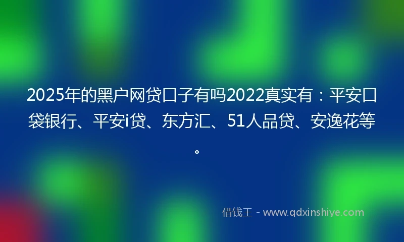 2025年的黑户网贷口子有吗2022真实有：平安口袋银行、平安i贷、东方汇、51人品贷、安逸花等。