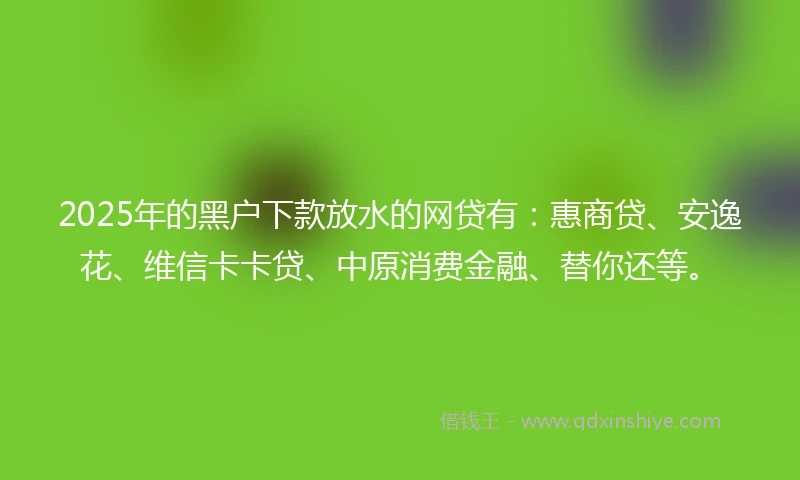 2025年的黑户下款放水的网贷有：惠商贷、安逸花、维信卡卡贷、中原消费金融、替你还等。