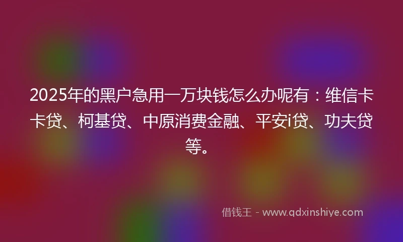 2025年的黑户急用一万块钱怎么办呢有：维信卡卡贷、柯基贷、中原消费金融、平安i贷、功夫贷等。