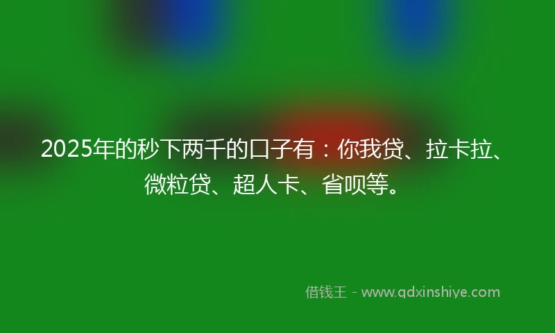 2025年的秒下两千的口子有：你我贷、拉卡拉、微粒贷、超人卡、省呗等。