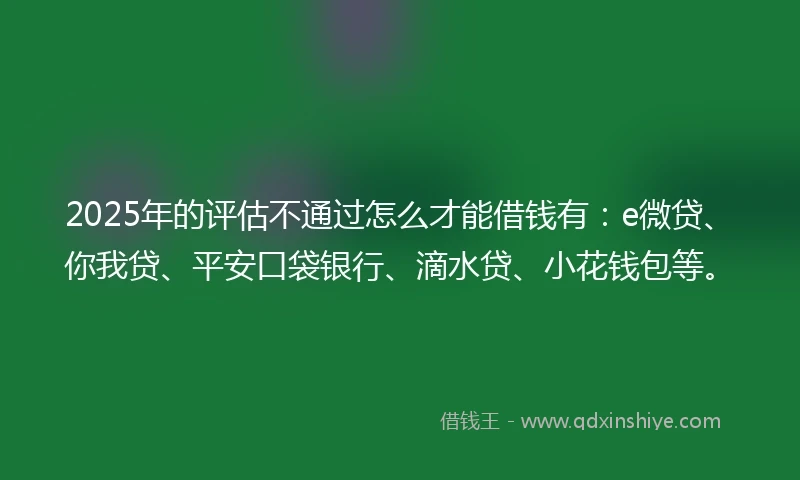 2025年的评估不通过怎么才能借钱有：e微贷、你我贷、平安口袋银行、滴水贷、小花钱包等。