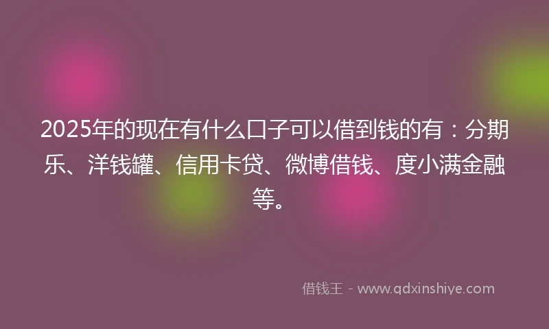 2025年的现在有什么口子可以借到钱的有：分期乐、洋钱罐、信用卡贷、微博借钱、度小满金融等。