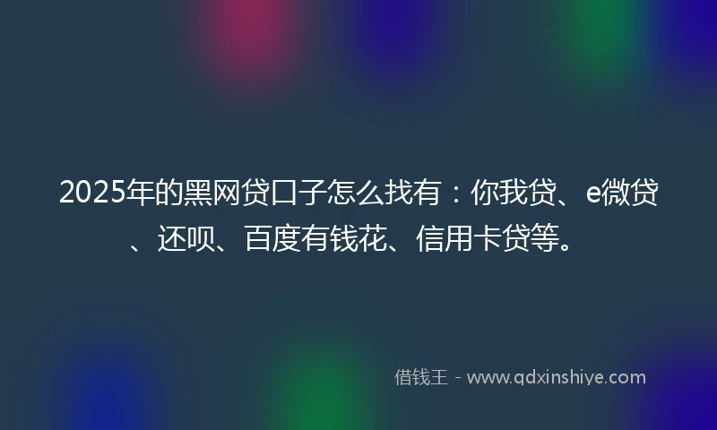 2025年的黑网贷口子怎么找有：你我贷、e微贷、还呗、百度有钱花、信用卡贷等。