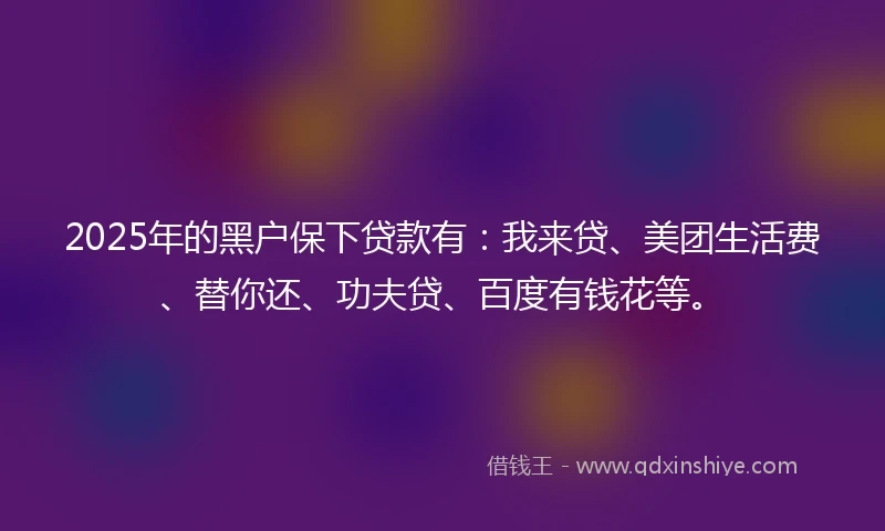 2025年的黑户保下贷款有：我来贷、美团生活费、替你还、功夫贷、百度有钱花等。