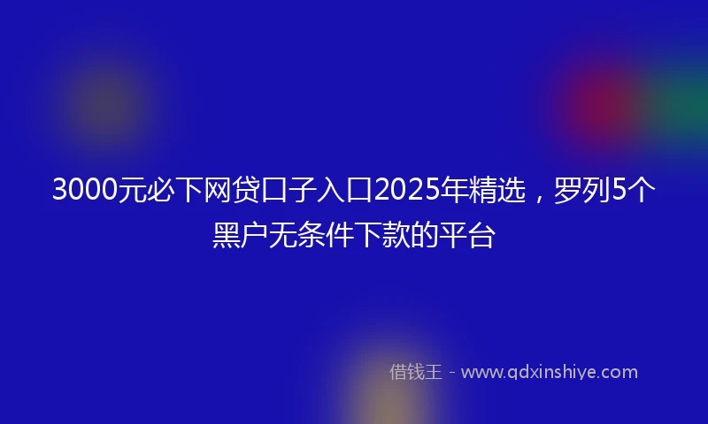 3000元必下网贷口子入口2025年精选，罗列5个黑户无条件下款的平台