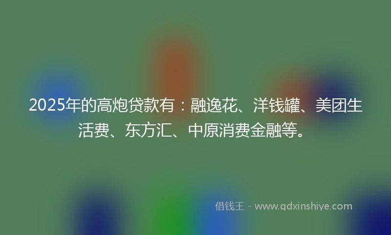2025年的高炮贷款有：融逸花、洋钱罐、美团生活费、东方汇、中原消费金融等。