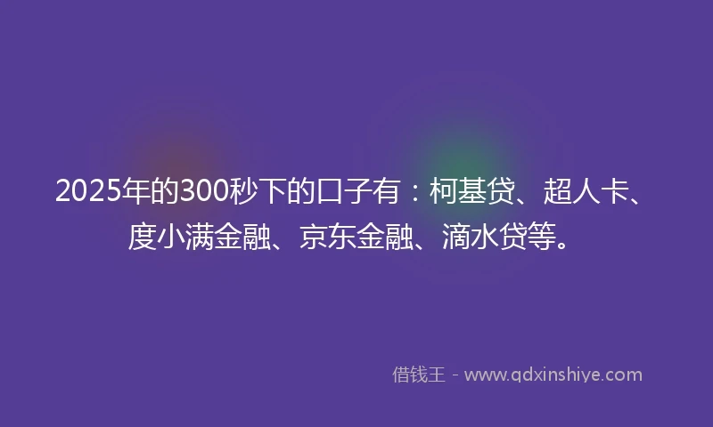 2025年的300秒下的口子有：柯基贷、超人卡、度小满金融、京东金融、滴水贷等。
