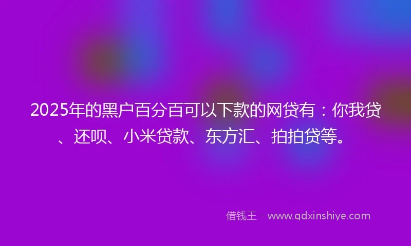 2025年的黑户百分百可以下款的网贷有：你我贷、还呗、小米贷款、东方汇、拍拍贷等。