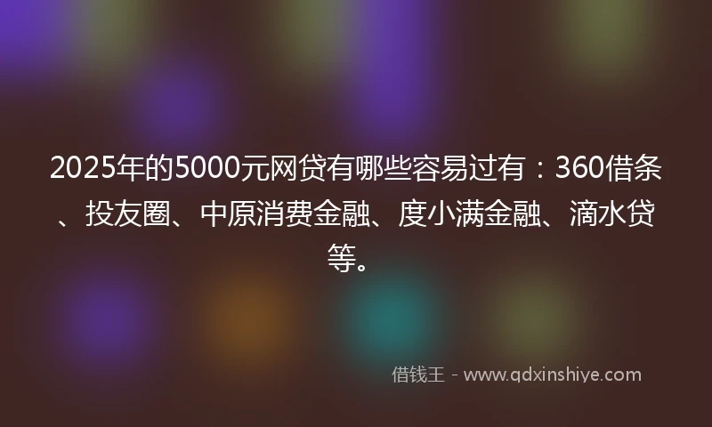 2025年的5000元网贷有哪些容易过有：360借条、投友圈、中原消费金融、度小满金融、滴水贷等。