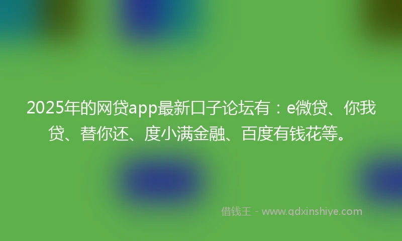 2025年的网贷app最新口子论坛有：e微贷、你我贷、替你还、度小满金融、百度有钱花等。